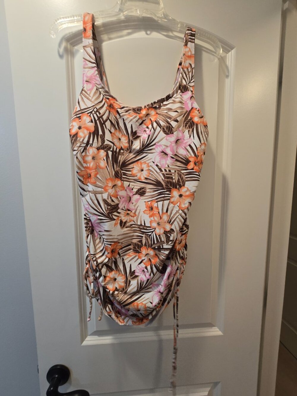 Lands' End Tropical Floral Ruched One Piece Swimsuit Swim Dress Women's Size 10